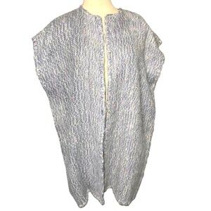 Handmade Tweed Sweater Vest Sz L/XL Gray White Fuzzy Knit Open Cardigan Cover Up